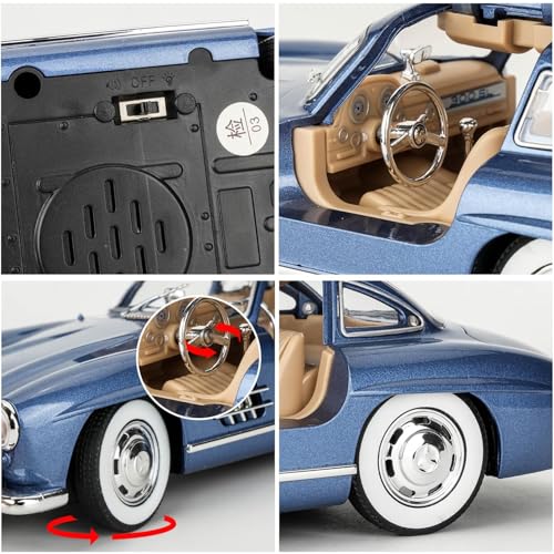 Image of 1:24 Vintage Toys Car 300 SL Classic Toy Car for Kids Diecast Metal Light Sound Pullback Openable Door Cars Toy