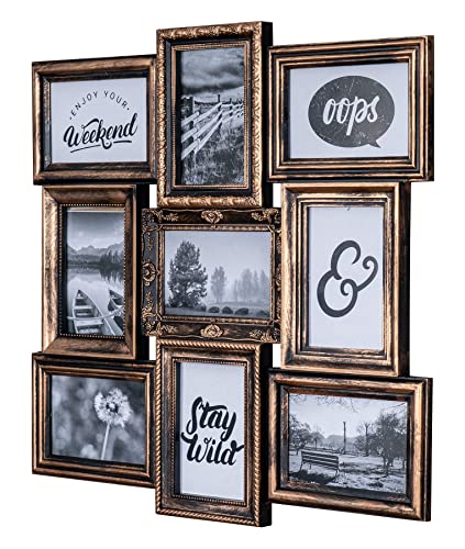 levandeo Cadre photo, 9 photos, 10 x 15 cm, noir, cuivre, collage photo, style shabby chic, vintage, baroque, galerie photo, collage