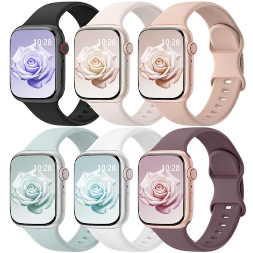 Image of 6 Pack Silicone Sport Bands Compatible with Apple Watch Bands for Women Men | Soft Wristband 40mm 38mm 41mm 44mm 45mm 46mm 42mm 49mm, Replacement Strap for iWatch Series 11 10 9 8 7 6 5 4 3 2 1 SE Ultra