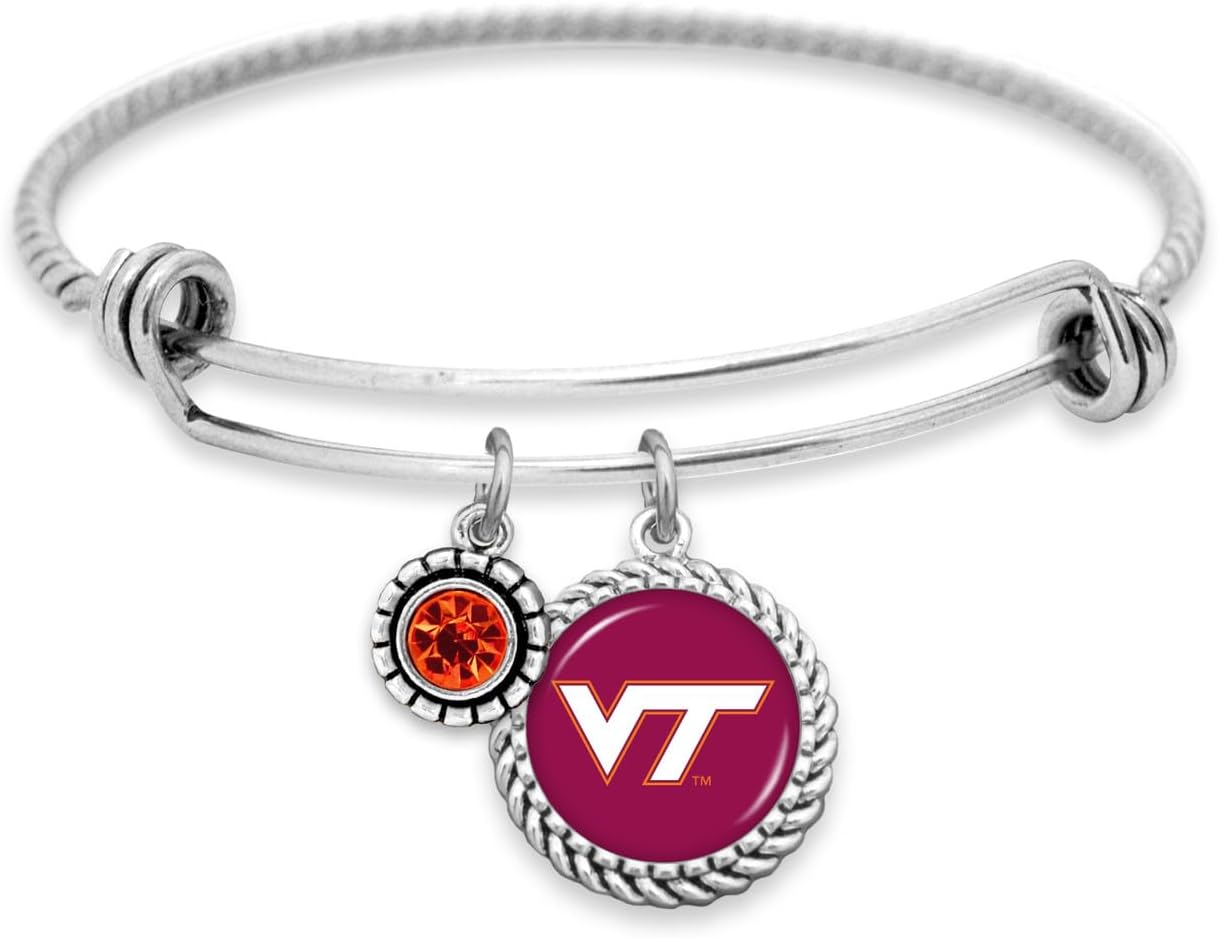 From the Heart Virginia Tech Hokies Olivia Bracelet Silver Twisted Wire Jewelry Gift VT