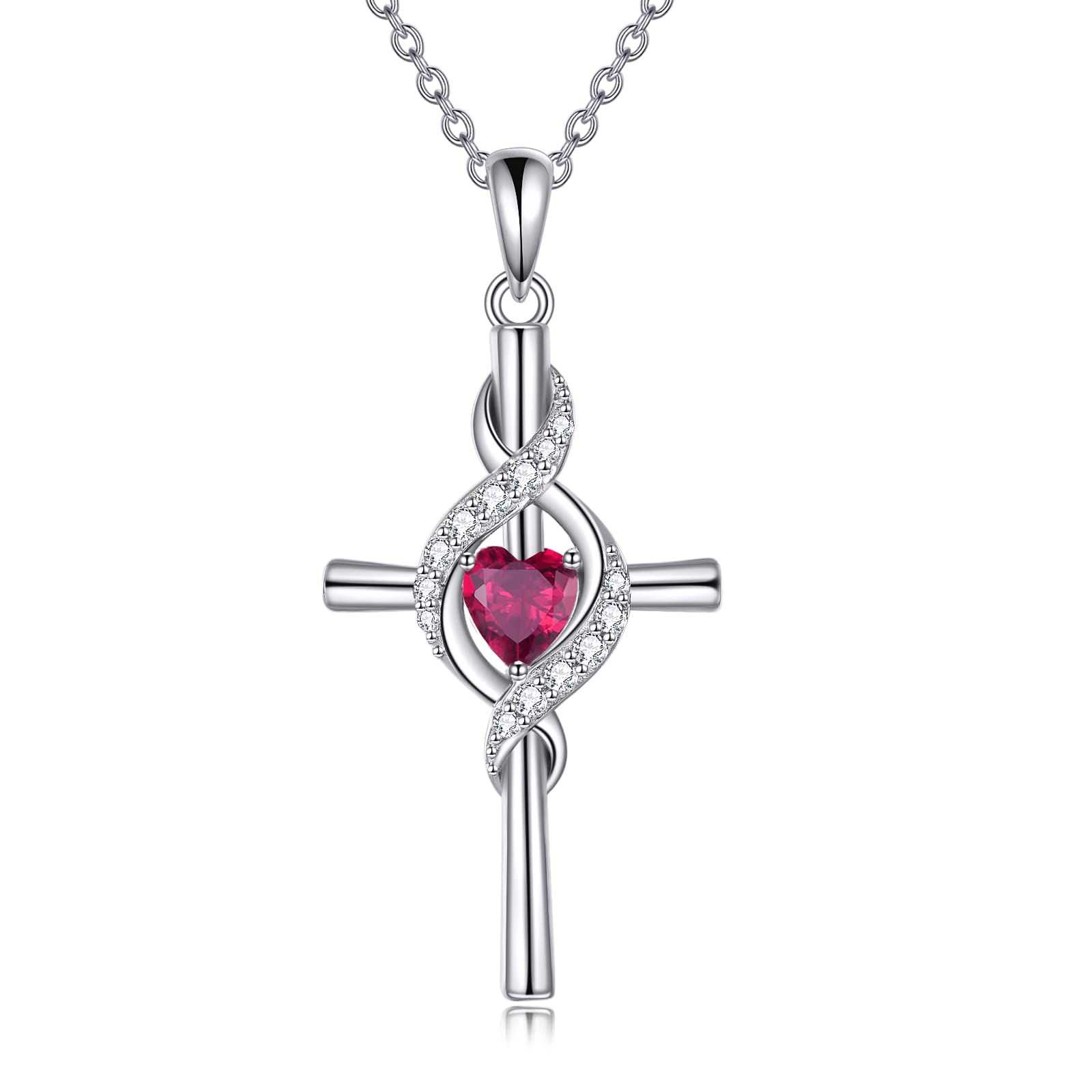 ONEFINITY Cross Necklace for Women 925 Sterling Silver Cross Birthstone Pendant Necklace Infinity Cross Religious Jewelry Gifts for Women