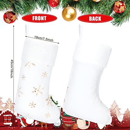 6 Pcs White Christmas Stockings 18 Inch Faux Fur Sequin Snowflake Furry Christmas Stockings With Embroidered Thick Plush Hanging Ornaments Candy Gift Bags For Home Xmas Party Decor (White And Gold) #TOP2