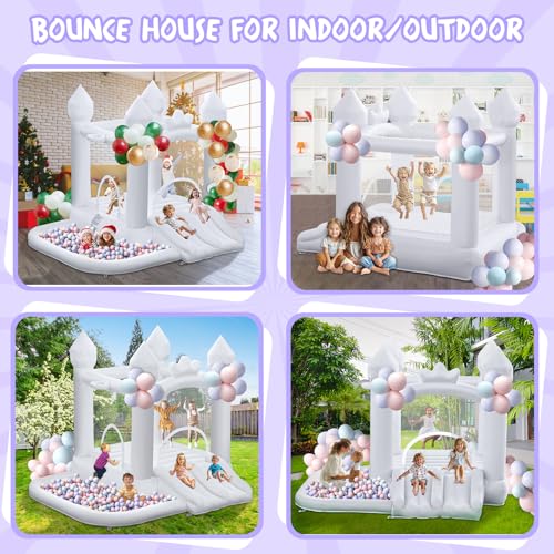 White Bounce House, Inflatable Bounce Castle with Double Slide Ball Pit 370W Blower Bouncer for Toddler, Bounce House Bouncy Castle for Indoor Outdoor Backyard Wedding Kids Birthday Party - Image 7