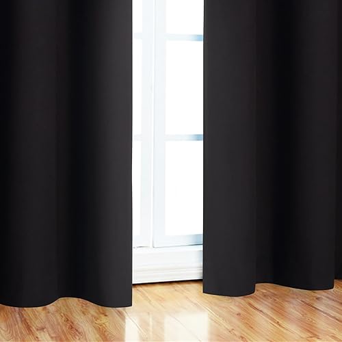 Miniatura 6 de CAROMIO Cortinas 100% opacas de 54 pulgadas de largo, juego de 2 paneles de lino con textura, aislamiento térmico, cortinas opacas para dormitorio,