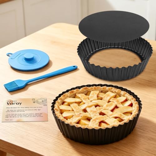 Vnray 2 Pack 9.5 inches Pie Pan with Removable Bottom for Baking, Deep Quiche Tart Pan Non Stick for...