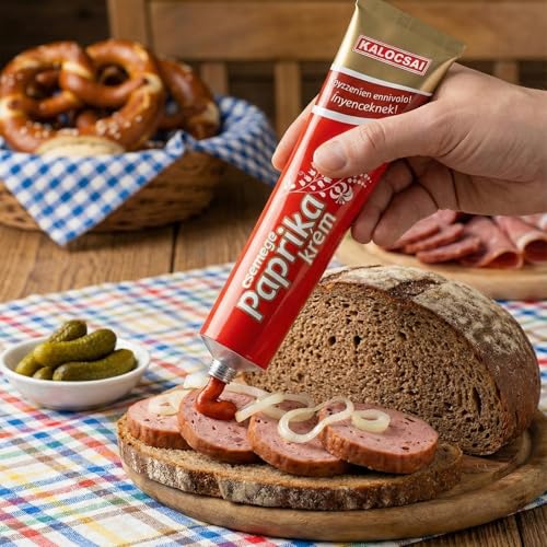 Kalocsai Ungarische Paprikacreme Mild (3x160g) Tube – Original Edes Paprikapaste (g.U.) | Milde Würzpaste aus Kalocsa – Ohne Farbstoffe | Praktisch für Gulasch, Saucen & Verfeinern