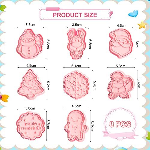 SPEACOUR 8 PCS Christmas Cookie Cutters Plastic Christmas Cookie Stamp Cartoon Fun Biscuit Moulds 3D Embossed Pastry Cutter -Gingerbread Man,Snowman,Christmas Tree,Santa Claus,Reindeer,Merry Christmas - Image 2
