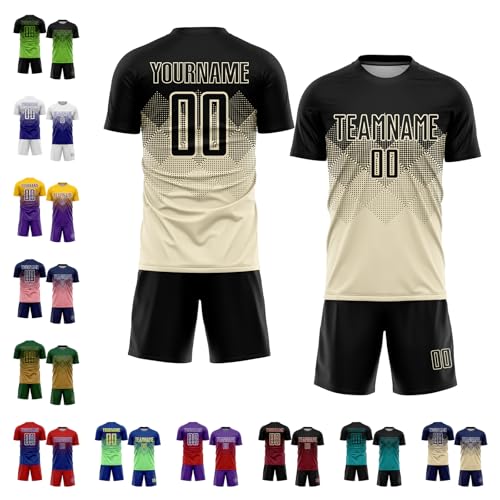 Custom National Soccer Jerseys Sports Uniform Jersey & Shorts Set Men Women Youth Black Cream Gradient Rhombus Sublimation Sports Team Jerseys Personalized Any Name Numbers Logo for Fans Gifts XXS-5XL