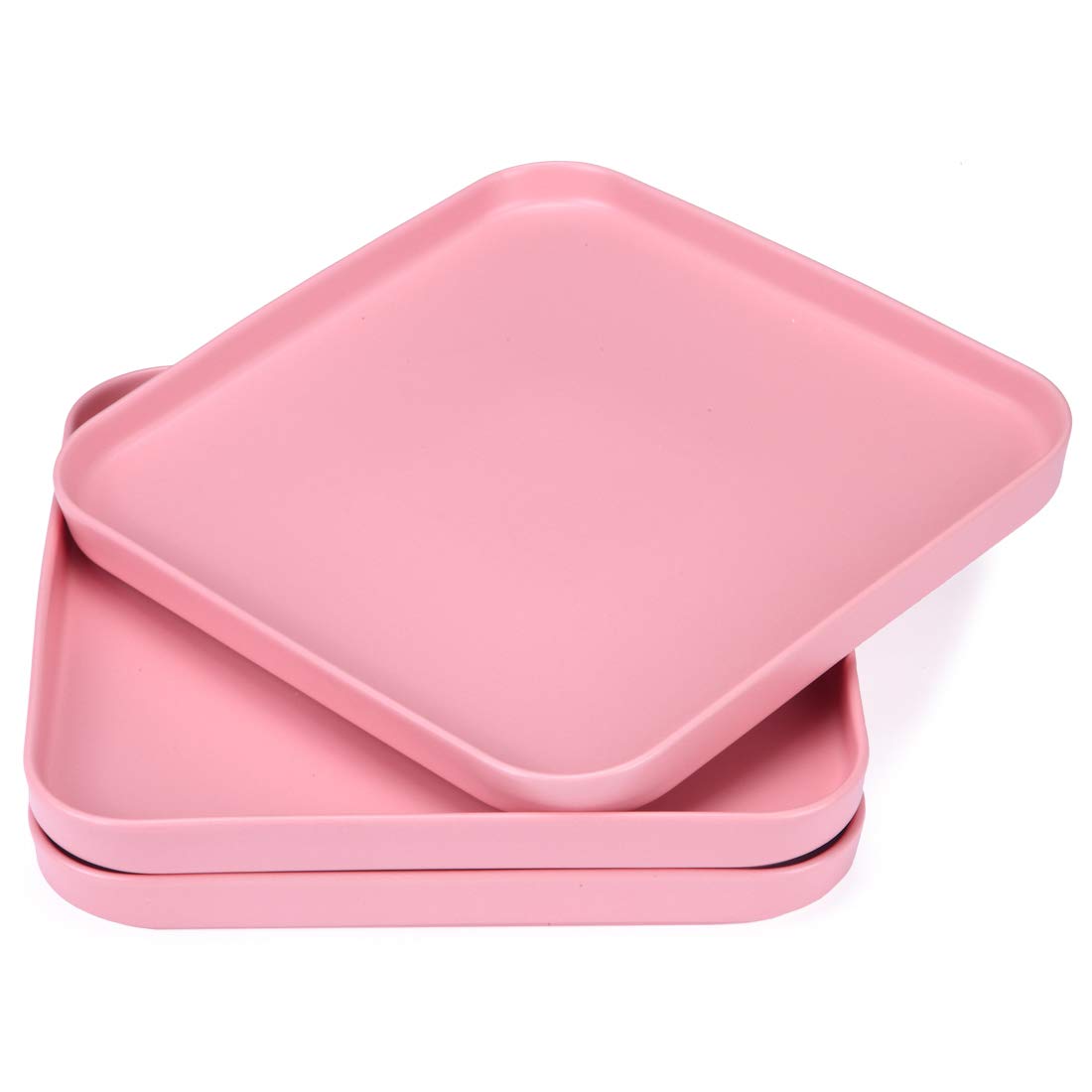 BonNoces Matte Porcelain Dinner Plates, 10-inch Large Square Serving Plates for Steak, Pasta, and Salad, Set of 3 (Pink)