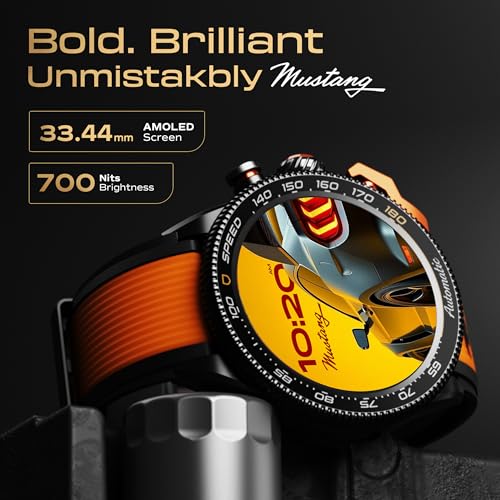 Image of GOBOULT Mustang Stallion Smart Watch 1.43'' AMOLED Display, Rotating Bezel, BT Calling, 200+Watchfaces, 700 Nits Brightness, AI Voice Assistant, SpO2 Monitoring (Turbo Orange)