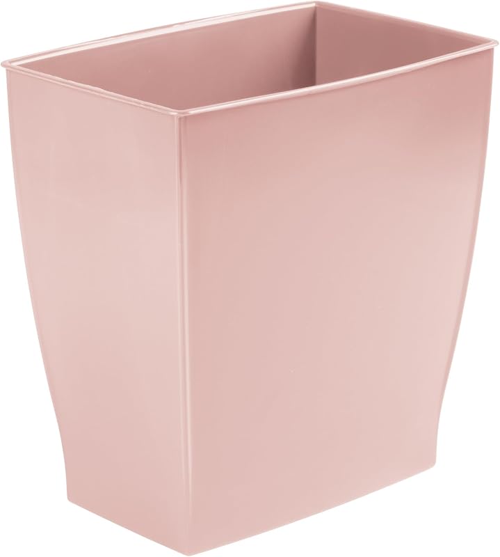InterDesign Cubo de basura pequeño de plástico para baño, cubo de basura rectangular delgado, rosa | Dormitorio, Oficina, Dormitorio