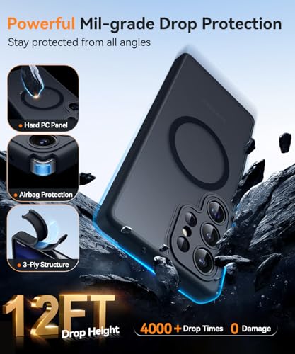 Image of CANSHN Designed for Samsung Galaxy S23 Ultra Case [Full Camera Protection] [Compatible with MagSafe] Translucent Matte Shockproof Protective Phone Cover 6.8 Inch - Black