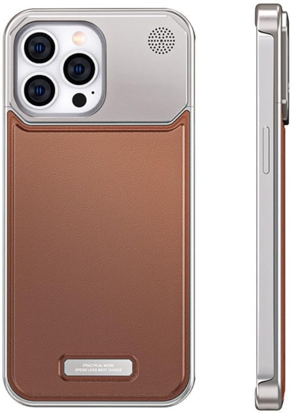 for iPhone 16 Pro Max,16 Pro,16 Metal Case Aroma Magnetic Protective Case Anti-Fall Heat Dissipation, Anti-Scratch Slim, Aluminum and Leather Case for Men Women Brown (for iPhone 16ProMax)