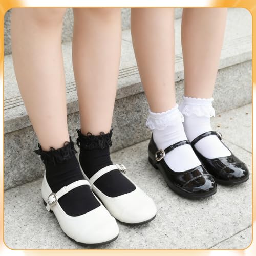 Image of Jspupifip 6 Pairs Lace Ruffle Frilly Crew Socks for Women Girls | Cotton Breathable Cute Princess Ankle Dress Lace Socks Thin Cool Casual Socks