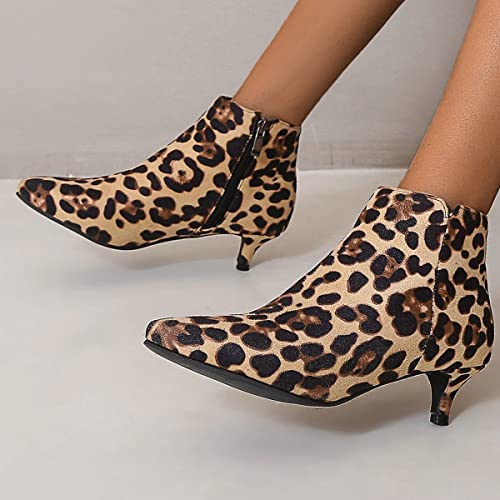 ClassicSter Womens Leopard Print Kitten Low Heel Booties Pointed Toe Faux Suede Ankle Boots with Zip3
