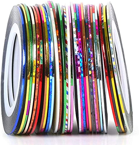 ANCLLO 30 Farben Mischfarben Rollen Streifen Streifenband Linie Nail Art Dekoration Aufkleber Nagellinie DIY Nagelspitze,Tape Sticker Zierstreifen mit Striping Tape