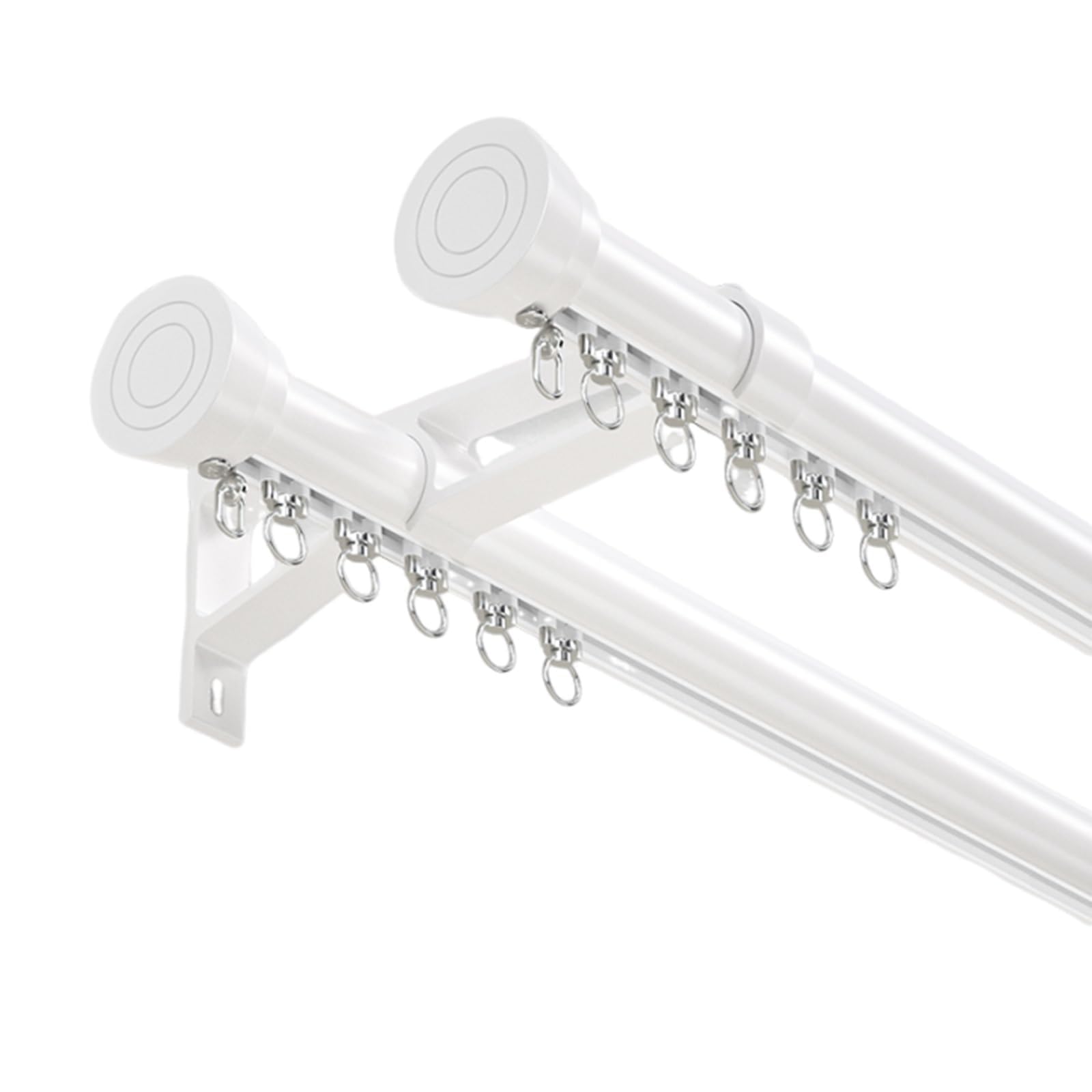 White Double Curtain Poles Heavy Duty Wall Mounted 240cm Bay Window Curtain Rail with Aluminum Alloy Rod Fittings and Brackets