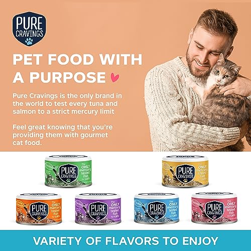 Image of Pure Cravings Wet Cat Food Canned Mackerel Cutlets in Gravy, Every Catch is Mercury Tested, Moist Can Fish for Cats, Grain-Free, Protein, Non-GMO, Pack of 12