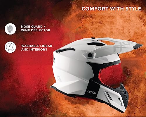 Image of Axor X Cross ISI ECE DOT Certified Full Face Dual Sport Peak Off Road Helmet for Men and Women White Red M