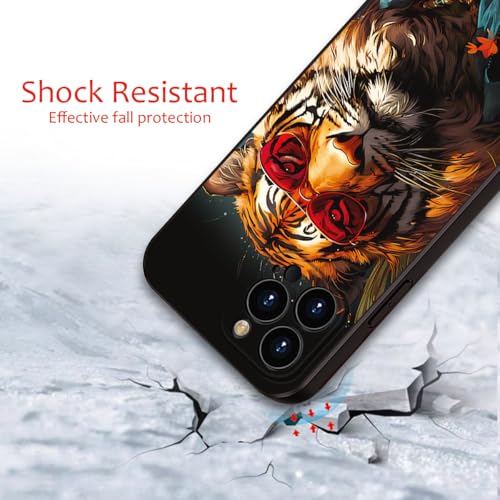 Printed with Tiger for iPhone 16 pro max case, Fashionable Unique Tiger Eyewear Design Silicone Soft Shockproof case,showcasing Personal Charm (A1- Tigers-Animal)