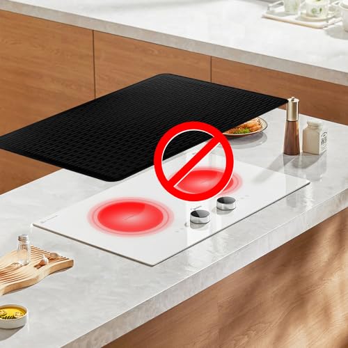 Stove Top Cover for Electric Stove - Silicone Stove Mat for Glass Top, Glass Cooktop Protector, XL Dish Drying Mats For Kitchen,Oven Covers for Electric Stove (Black,30 x 21)