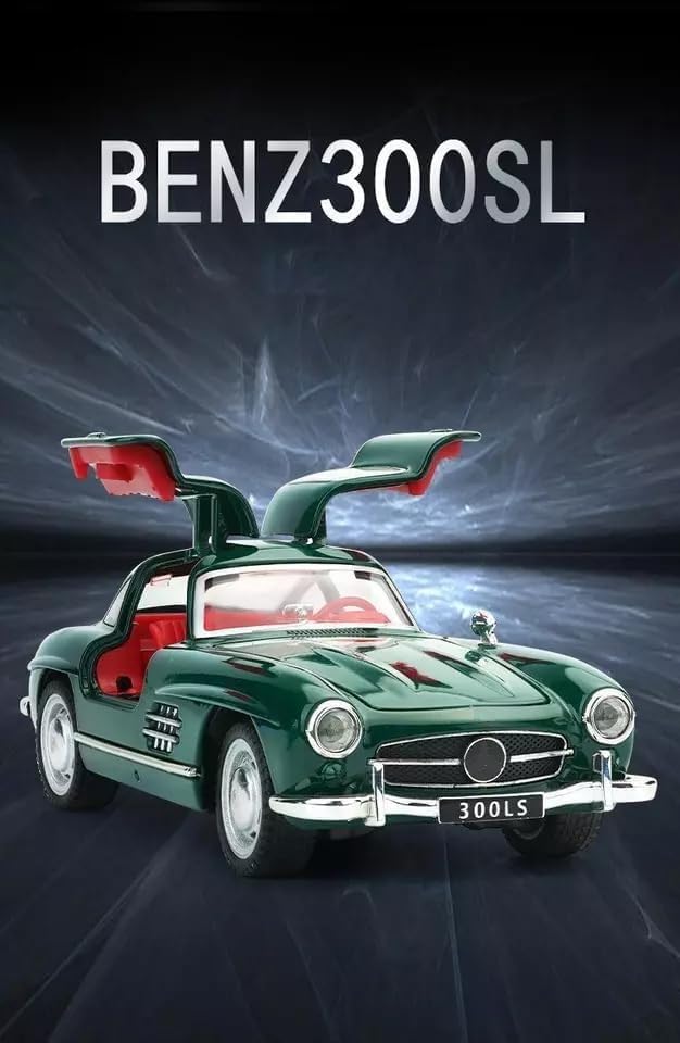 Image of BlackZone Marcedes- 300sl Vintage Model, 1 /32 Small Toy Car with Sound and Light Function, Children's Toy Model Car with Pullback Function, Collector's Quality (1:32 Small White)