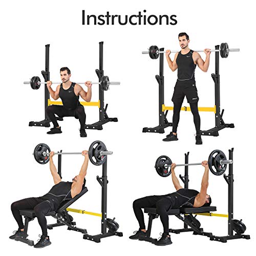 BangTong&Li Squat Rack Barbell Stands Free Bench Press Strength Training Dumbbell Racks Height Adjustable Weight Lifting Rack for Home Gym (Yellow)