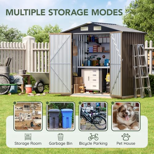 Image of 4x6 FT Outdoor Metal Storage Shed, Double Doors,Tool Shed for Garden, Patio, Backyard Brown