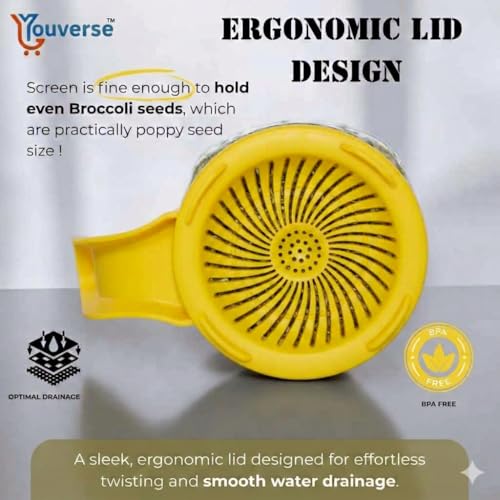 Image of Sprouts Maker Glass Jar - 950ml Large Sprouts Maker Jar for Home Use | BPA-Free Sprouting Jar with Drain Lid Handle | Airflow, Odor-Free, Easy Drainage, and Hygienic Glass Design (Yellow)