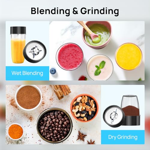 Image of Consciot CB08 16-Piece Blender & Grinder Combo for Kitchen and Personal Size, Blend Shakes and Smoothies, Frozen Drinks, Baby Food, Spreads & More, 4 BPA-Free Portable To-Go Cups, 900 Peak Watts