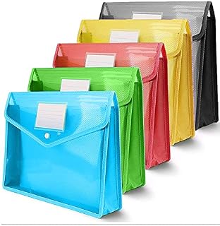 A4 Plastic Wallets,Popper Wallet Plastic Document Envelope File Folder with Snap Button and Card Slot for School Office Home5 Pack