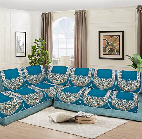 Image of L Shape Sofa Cover Set 7 Seater Sectional Couch Cover - Premium Stretch Fabric, Soft, Anti-Slip, Washable Slipcover for Living Room Sofa (Sky Blue)