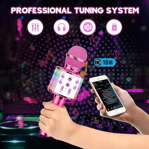 image for BlueFire 4 in 1 Karaoke Wireless Microphone with LED Lights, Portable 