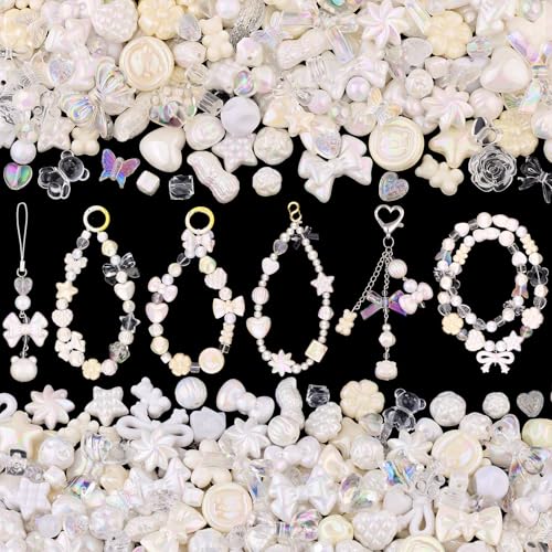 200-260PCS White Assorted Acrylic Beads Charms Cute Beads for Bracelets