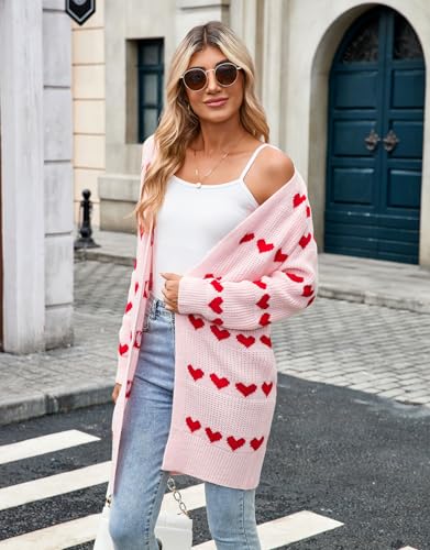 Image of Alsol Lamesa Women's Long Sleeve Heart Cardigan Sweaters V Neck Open Front Knit Coat