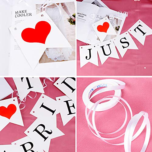 Just Married Girlande Vintage Rustikal Wimpelkette Banner mit Seil Hochzeitsgirlande als Deko für Hochzeit Fest Party Brautdusche Junggesellinnenabschied oder Foto Photo Booth Fotografie