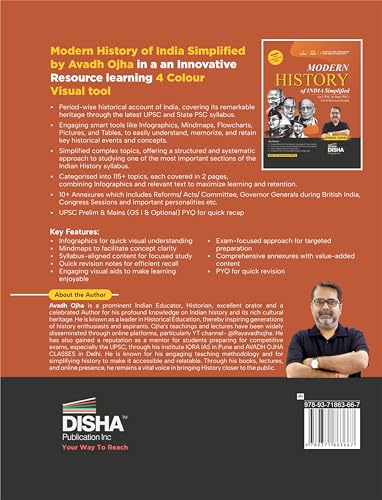 Image of Disha Modern History of India Simplified by Avadh Ojha for UPSC & State PSC Civil Services Exams | 4 color Book Powered with Infographics, Mindmaps, Pictures & Tables | Includes Post Independent India