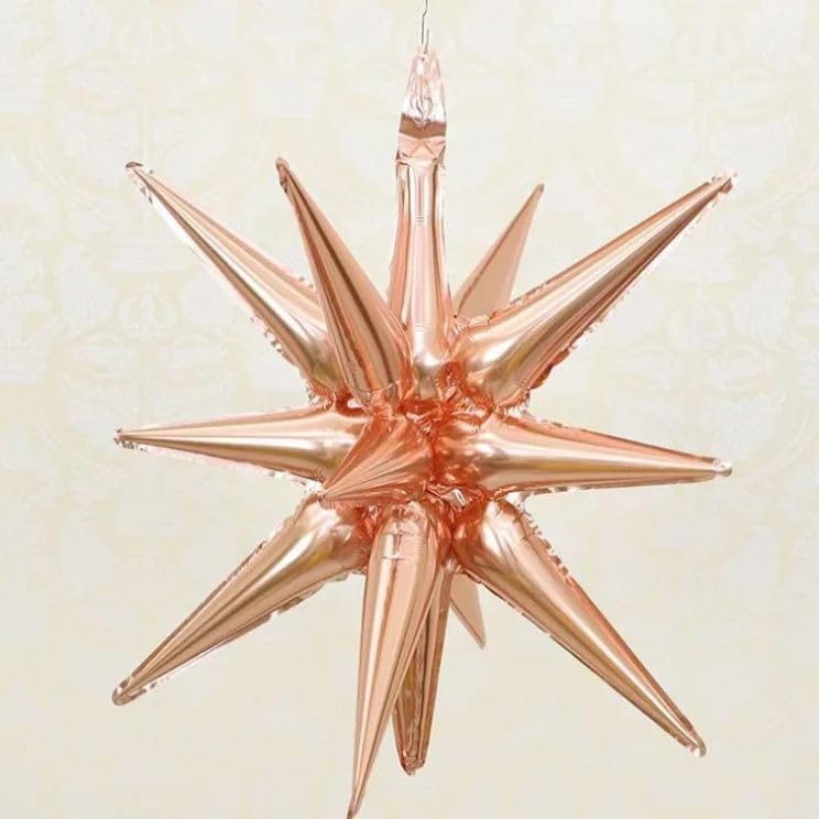 Atpata Funky 8 Pointer Starburst Cone Foil Balloons, Explosion Star Foil Balloons, Point Star Balloons for Bachelorette Party Supplies, Birthday, Wedding, Photo Booth, Backdrop (Rose Gold)