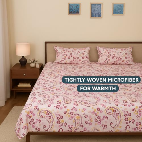 Image of Bedsheet for Double Bed with 2 Pillow Covers Breathable | Feminine & Chic Double Bed Sheet - Paisley Pink
