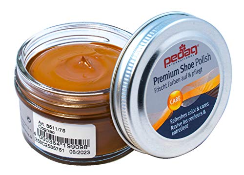 pedag Premium Shoe Cream Polish 851 for Smooth Leather, Made in Germany, Cognac 75 Color, 50ml/1.7oz