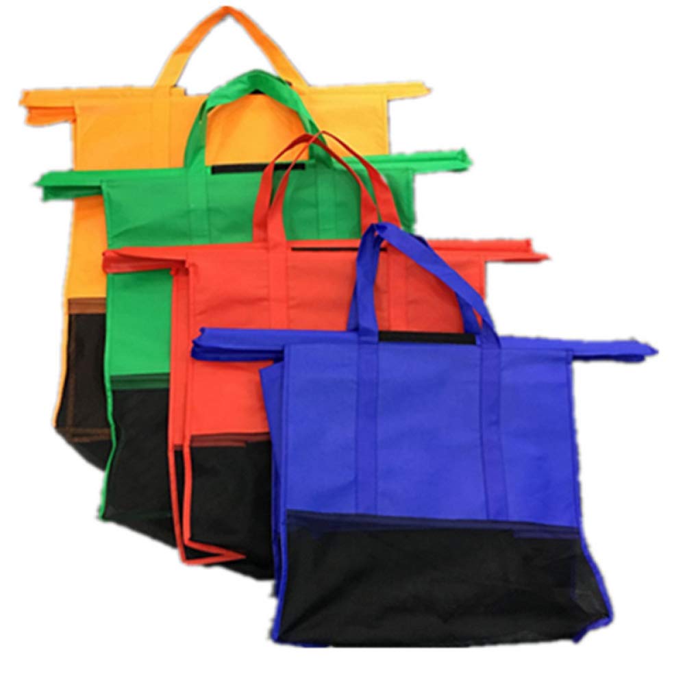 4 Pack Reusable Trolley Bags Shopping Cart Bags Trolley Bags Reusable Grocery Cart Bags Hanging Non Woven Organizer Bags for Normal Supermarket Trolleys