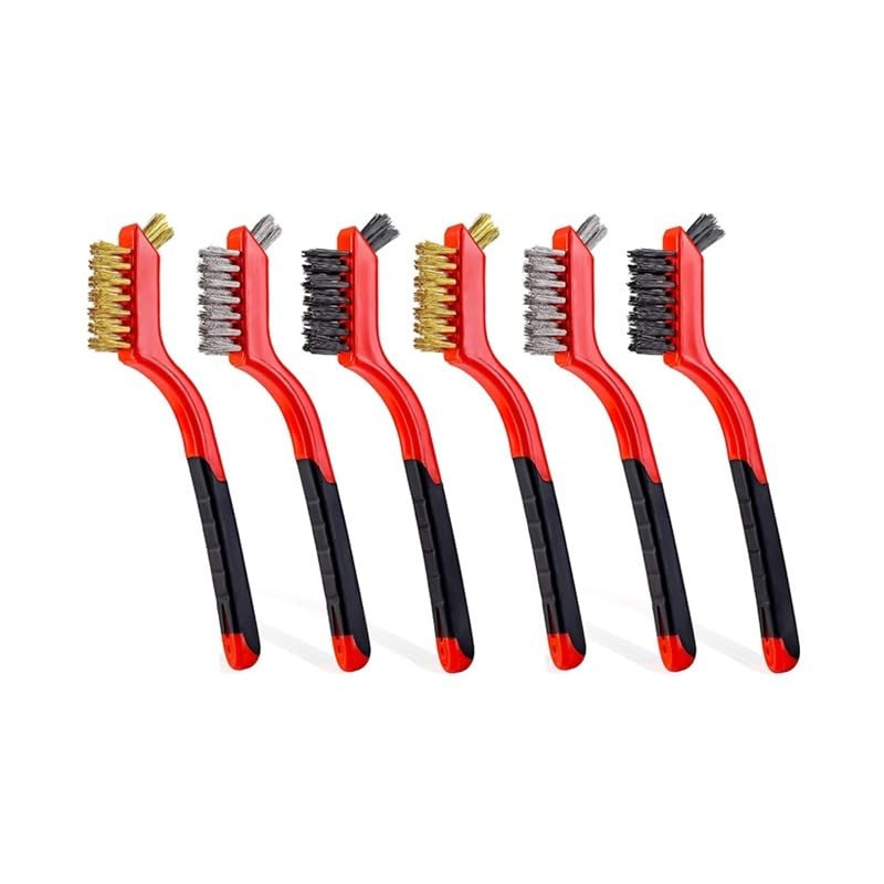 yaoqijie 6 PCS Wire Brush Set-Brass/Nylon/Stainless Steel Bristles Cleaning Brush with Soft Comfortable Handle