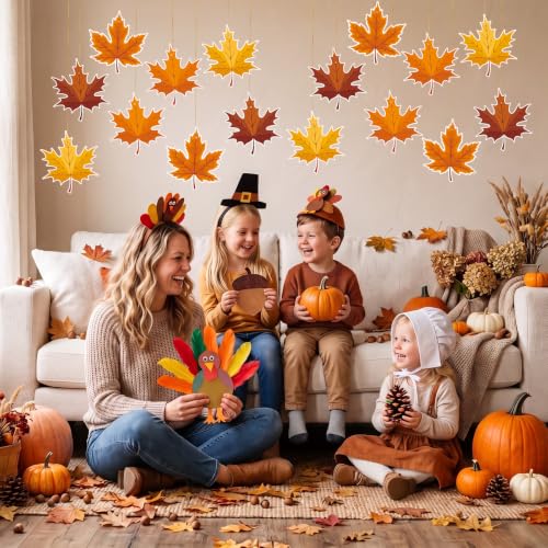16 Pack Thanksgiving Fall Leaves Hanging Decorations - Festive Maple Leaf Garland, Autumn Hanging Fall Decor Ornaments for Thanksgiving Party Supplies Classroom Ceiling Wall Decoration - image 2