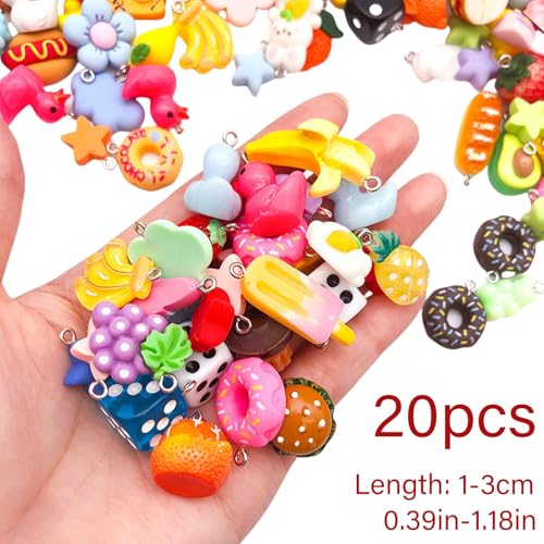 Kaaruisi 20 Stück gemischte Obst- und Tierfutter-Anhänger, Kunstharz, kreativer Schmuck, Bastelzubehör, Halskette und Armband