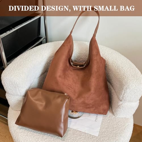 Image of Suede Hobo Bag for Women - Brown Retro Slouchy Purse - 2025 Upgrade New Fall Collection