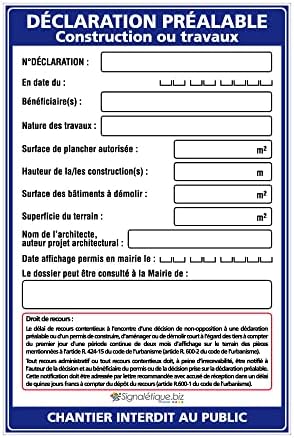 Signalétique.biz Panneau Déclaration Travaux 80x120cm - Akylux, Œillets, Marqueur Noir Inclus