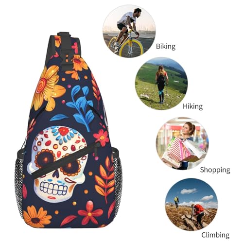 Mochila tipo bandolera ajustable con patrón de calavera miniatura 6