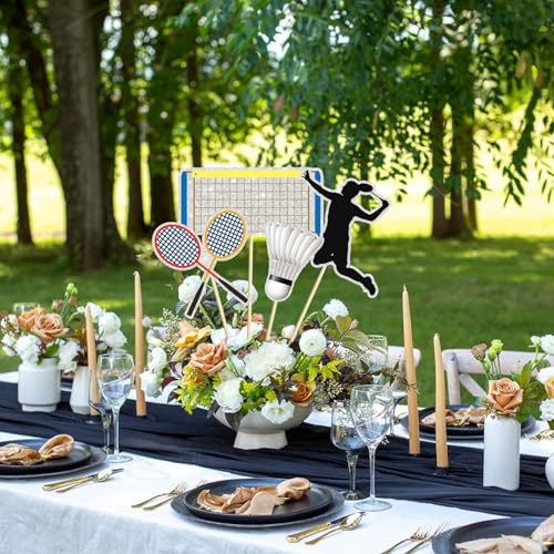 Image of Set of 16,Badminton Theme Centerpiece Sticks,Boy Kid Birthday Table Toppers,Badminton Lovers Party Decorations, Sports Party Happy Birthday Cake Picks for Sportsman.