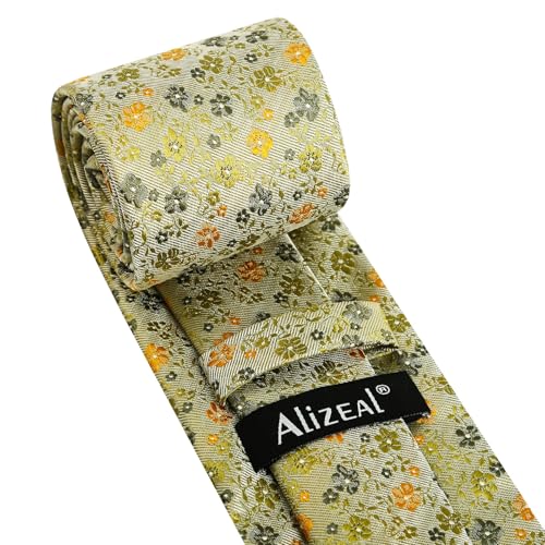 Image of Alizeal Mens 3.15inches Exquisite Floral Tie with Small Flower Printed Pocket Square