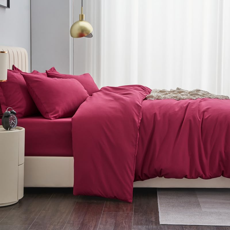 Aisbo Super King Duvet Covers Set Red - 3Pcs Superking Size Bedding Set Soft Brushed Microfiber Quilt Cover with 2 Pillowcases - Image 4